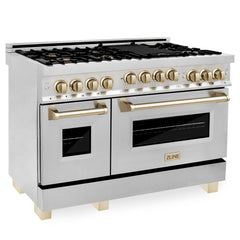 ZLINE Autograph Edition 48 Inch 6.0 cu. ft. Gas Range in Stainless Steel with Gold Accents, RGZ-48-G