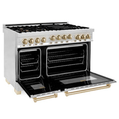 ZLINE Autograph Edition 48 Inch 6.0 cu. ft. Gas Range in Stainless Steel with Gold Accents, RGZ-48-G