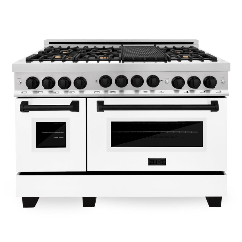 ZLINE Autograph Edition 48 Inch 6.0 cu. ft. Gas Range with White Matte Door, Matte Black Accents, RGZ-WM-48-MB