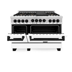 ZLINE Autograph Edition 48 Inch 6.0 cu. ft. Gas Range with White Matte Door, Matte Black Accents, RGZ-WM-48-MB