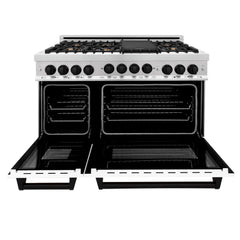 ZLINE Autograph Edition 48 Inch 6.0 cu. ft. Gas Range with White Matte Door, Matte Black Accents, RGZ-WM-48-MB