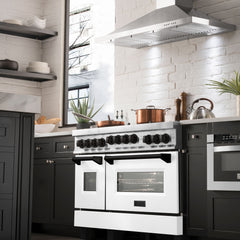 ZLINE Autograph Edition 48 Inch 6.0 cu. ft. Gas Range with White Matte Door, Matte Black Accents, RGZ-WM-48-MB