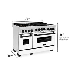 ZLINE Autograph Edition 48 Inch 6.0 cu. ft. Gas Range with White Matte Door, Matte Black Accents, RGZ-WM-48-MB