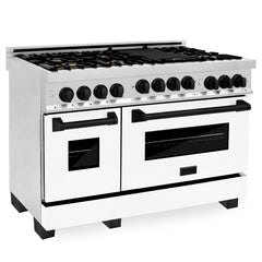 ZLINE Autograph Edition 48 Inch 6.0 cu. ft. Gas Range with White Matte Door, Matte Black Accents, RGZ-WM-48-MB