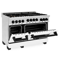 ZLINE Autograph Edition 48 Inch 6.0 cu. ft. Gas Range with White Matte Door, Matte Black Accents, RGZ-WM-48-MB