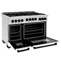 ZLINE Autograph Edition 48 Inch 6.0 cu. ft. Gas Range with White Matte Door, Matte Black Accents, RGZ-WM-48-MB