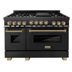 ZLINE Autograph Edition 48" 6.0 cu. ft. Range with Gas Stove and Gas Oven in Black Stainless Steel with Champagne Bronze Accents, RGBZ-48-CB