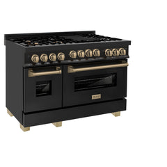 ZLINE Autograph Edition 48" 6.0 cu. ft. Range with Gas Stove and Gas Oven in Black Stainless Steel with Champagne Bronze Accents, RGBZ-48-CB