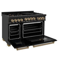 ZLINE Autograph Edition 48" 6.0 cu. ft. Range with Gas Stove and Gas Oven in Black Stainless Steel with Champagne Bronze Accents, RGBZ-48-CB