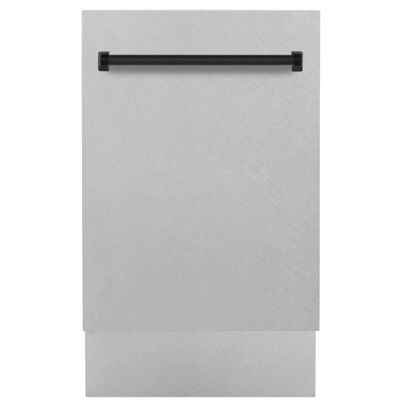 ZLINE Autograph Series 18 In. Dishwasher in DuraSnow® Stainless Steel with Matte Black Handle, DWVZ-SN-18-MB