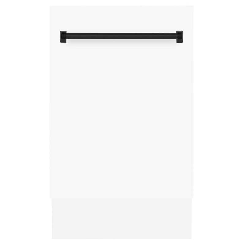 ZLINE Autograph Series 18 In. Dishwasher in White Matte with Matte Black Handle, DWVZ-WM-18-MB