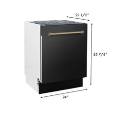 ZLINE Autograph Series 24 inch Tall Dishwasher in Black Stainless Steel with Champagne Bronze Handle, DWVZ-BS-24-CB