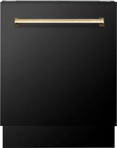 ZLINE Autograph Series 24 inch Tall Dishwasher in Black Stainless Steel with Champagne Bronze Handle, DWVZ-BS-24-CB