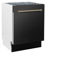 ZLINE Autograph Series 24 inch Tall Dishwasher in Black Stainless Steel with Champagne Bronze Handle, DWVZ-BS-24-CB