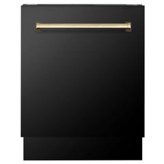 ZLINE Autograph Series 24 inch Tall Dishwasher in Black Stainless Steel with Gold Handle, DWVZ-BS-24-G