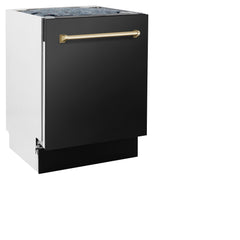 ZLINE Autograph Series 24 inch Tall Dishwasher in Black Stainless Steel with Gold Handle, DWVZ-BS-24-G