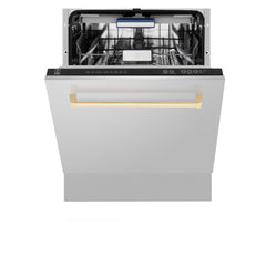 ZLINE Autograph Series 24 inch Tall Dishwasher in Stainless Steel with Gold Handle, DWVZ-304-24-G