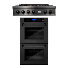 ZLINE Kitchen Package with 36 in. Black Stainless Steel Rangetop and 30 in. Double Wall Oven, 2KP-RTBAWD36