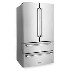 ZLINE 5-Piece Appliance Package - 36 In. Gas Rangetop, Range Hood, Refrigerator, Dishwasher and Wall Oven in Stainless Steel, 5KPR-RTRH36-AWDDWV