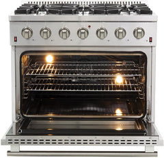 Forno Appliance Package - 36 Inch Gas Range, Range Hood, Refrigerator, Microwave Drawer, Dishwasher, Wine Cooler, AP-FFSGS6244-36-9