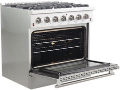 Forno Appliance Package - 36 Inch Gas Range, Range Hood, Refrigerator, Microwave Drawer, Dishwasher, Wine Cooler, AP-FFSGS6244-36-9