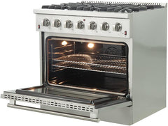 Forno Appliace Package - 36 Inch Gas Range, Wall Mount Range Hood, Refrigerator, Microwave Drawer, Dishwasher, AP-FFSGS6244-36-8