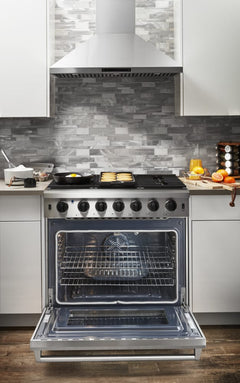 Thor Kitchen Package - 36 in. Natural Gas Range, Range Hood, AP-LRG3601U-TRH