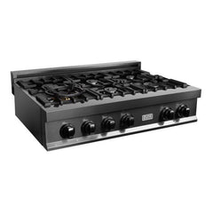 ZLINE 36 in. Rangetop with 6 Gas Brass Burners in Black Stainless Steel, RTB-BR-36