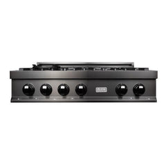 ZLINE 36 in. Rangetop with 6 Gas Brass Burners in Black Stainless Steel, RTB-BR-36