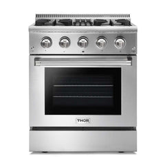 Thor Kitchen Package - 30 in. Gas Burner/Electric Oven Range, Range Hood, Refrigerator, Dishwasher, Wine Cooler, AP-HRD3088U-4