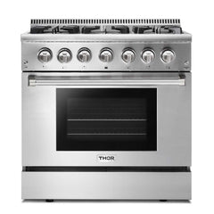 Thor Kitchen Appliance Set - 36 in. Propane Gas Burner/Electric Oven Range, Range Hood, Refrigerator, Dishwasher, Wine Cooler, AS-HRD3606ULP-4