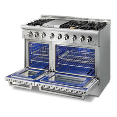 Thor Kitchen Package - 48 In. Gas Burner, Electric Oven Range, Range Hood, Refrigerator, Dishwasher, AP-HRD4803U-W-7