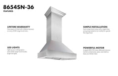 ZLINE 36 in. Kitchen Package with DuraSnow® Stainless Dual Fuel Range, Ducted Vent Range Hood and Dishwasher, 3KP-RASRH36-DW