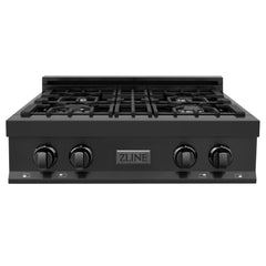 ZLINE 30 in. Rangetop with 4 Gas Brass Burners in Black Stainless Steel, RTB-BR-30