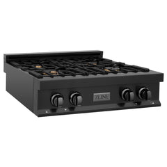 ZLINE 30 in. Rangetop with 4 Gas Brass Burners in Black Stainless Steel, RTB-BR-30