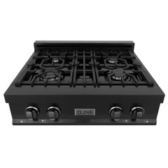 ZLINE 30 in. Rangetop with 4 Gas Brass Burners in Black Stainless Steel, RTB-BR-30