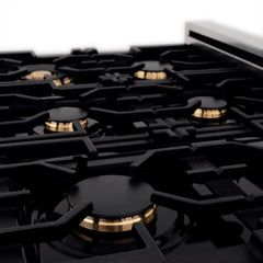 ZLINE Autograph Edition 36" Porcelain Rangetop with 6 Gas Burners in DuraSnow® Stainless Steel and Gold Accents, RTSZ-36-G