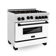 ZLINE Autograph Edition 36 in. Gas Range in DuraSnow® with White Matte Door and Matte Black Accents, RGSZ-WM-36-MB