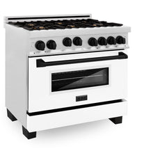 ZLINE Autograph Edition 36 in. Gas Range in DuraSnow® with White Matte Door and Matte Black Accents, RGSZ-WM-36-MB