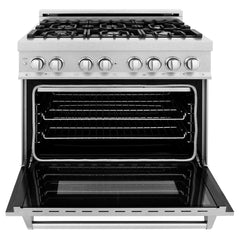 ZLINE 36 in. Kitchen Package with DuraSnow® Stainless Dual Fuel Range, Ducted Vent Range Hood and Tall Tub Dishwasher, 3KP-RASRH36-DWV