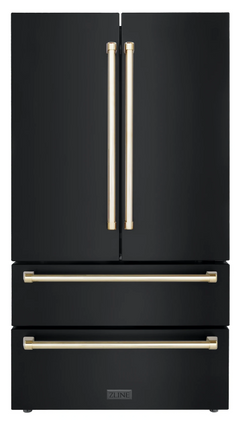 ZLINE 36 In. Autograph 22.5 cu. ft. Refrigerator with Ice Maker in Fingerprint Resistant Black Stainless Steel and Gold Accents, RFMZ-36-BS-G