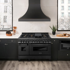 ZLINE Appliance Package - 48 in. Gas Range, Range Hood, Dishwasher in Black, 3KP-RGBRH48-DW