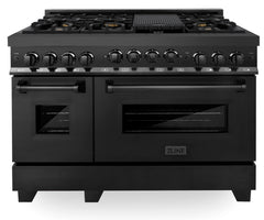 ZLINE Appliance Package - 48 in. Gas Range, Range Hood, Microwave Oven in Black, 3KP-RGBRH48-MO