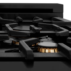 ZLINE Autograph Edition 36 Inch Porcelain Rangetop with 6 Gas Burners in Black Stainless Steel and Gold Accents, RTBZ-36-G