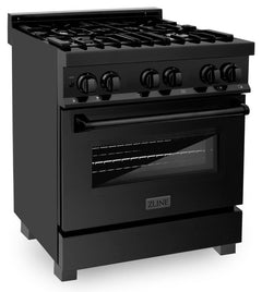 ZLINE Appliance Package - 30 in. Dual Fuel Range, Range Hood, and Microwave Oven in Black Stainless Steel, 3KP-RABRH30-MO