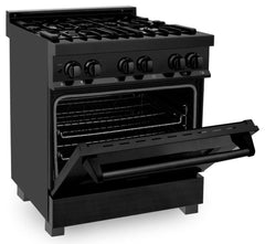 ZLINE Appliance Package - 30 in. Dual Fuel Range, Range Hood, and Microwave Oven in Black Stainless Steel, 3KP-RABRH30-MO