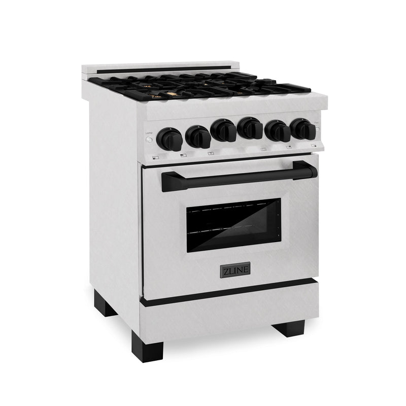 ZLINE Autograph Edition 24 in. Range with Gas Burner and Gas Oven in DuraSnow® Stainless Steel with Matte Black Accents, RGSZ-SN-24-MB