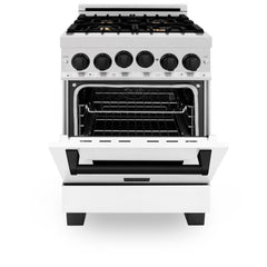 ZLINE Autograph Edition 24 in. Range with Gas Burner and Gas Oven in DuraSnow® Stainless Steel with White Matte Door and Matte Black Accents, RGSZ-WM-24-MB