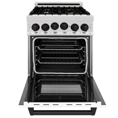 ZLINE Autograph Edition 24 in. Range with Gas Burner and Gas Oven in DuraSnow® Stainless Steel with White Matte Door and Matte Black Accents, RGSZ-WM-24-MB