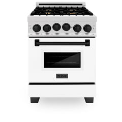 ZLINE Autograph Edition 24 in. Range with Gas Burner and Gas Oven in DuraSnow® Stainless Steel with White Matte Door and Matte Black Accents, RGSZ-WM-24-MB